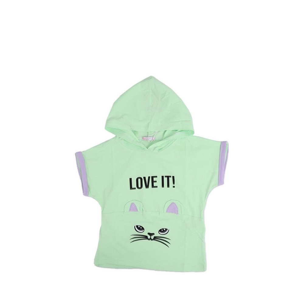Stay Warm and Stylish with Our Green Cat Pattern Tshirt with Hoodie